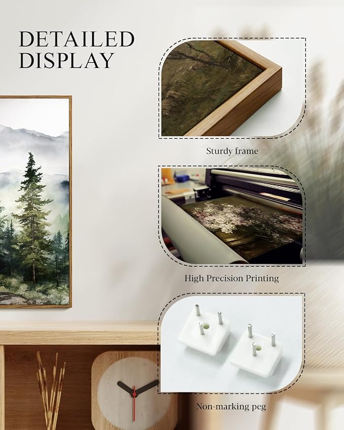 Misty Mountain Framed Canvas Wall Art 16"x24"x3, Living Room Bedroom Office Modern Nature Wall Decor, Rustic Serene Forest Landscape Canvas Art Prints Set Framed Forest Paintings