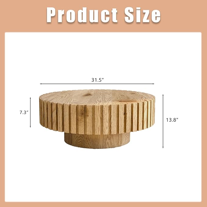 Round Coffee Table for Living Room, 31.5" Circle Wood Center Table with Pedestal for Apartment, Easy Assembly, Natural