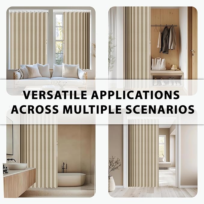 Jilron Accordion Door Curtain Set - 100% Blackout, with Curtain Rod Included, for Bedroom Privacy Protection (Beige-43 W x 78" L+Rod)