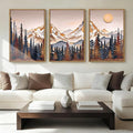 Anyzal Large Mountain Wall Art Pine Tree Forest Wall Decor Modern Abstract Mountain Range Painting Set of 3 for Living Room Bedroom Office 16x24 Inch