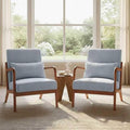 Set of 2 Mid Century Modern Accent Chair with Solid Rubberwood Frame, Comfy Corduroy Reading Armchair with Lumbar Pillow, Compact Lounge Chair for Bedroom, Nursery & Small Spaces, Light Grey