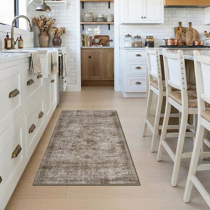 Homemate Washable Rug 4x6 Area Rugs - Vintage Faux Wool Rugs for Living Room Bedroom Dining Room - Non Slip Foldable Carpet Indoor Area Rug for Home Decor（4'x6', Brown