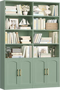 FACBOTALL Bookshelf and Bookcase with Doors, 6 Tier Double Wide Large Bookshelves, Open Display Shelves, 73'' Tall Bookshelf with Storage Cabinets for Home Office, Living Room, Library, Green