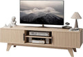 Claiks Mid-Century Modern TV Stand for 65 inch TV, Wood Fluted TV Stand with Storage and Adjustable Shelves, Low Profile TV Console for Living Room, Oak