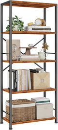 Furologee 5 Tier Book Shelf, Tall Wide Bookshelf, Industrial Open Bookcase, Display Shelves Storage Organizer, Shelving Unit for Living Room, Home Office, Bedroom, Rustic Brown
