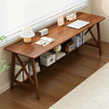 NELYE Extra Long Desk with Bookshelf - Wooden Home Office Work Study Table, 2-Person Writing Computer Workstation with Storage Shelf in Walnut, 71" Wx20 Dx30 H