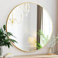 Sunniry Round Gold Mirror, 28 inch Round Mirror, Circle Bathroom Mirrors Metal Frame, Wall Mounted Circle Mirrors for Bathroom, Living Room, Hallway, Farmhouse.