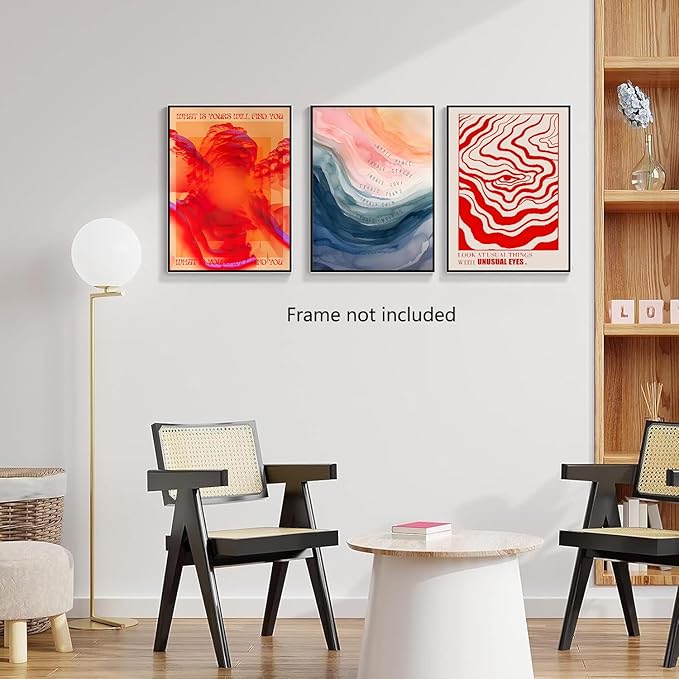 wanyun Vintage Mental Health Meditation Wall Art Set of 3, Odd Hippie Psychedelic Canvas Prints Poster, Inspirational Quotes Wall Decor Picture for Office Bedroom Living Room 12x16 Inch Unframed