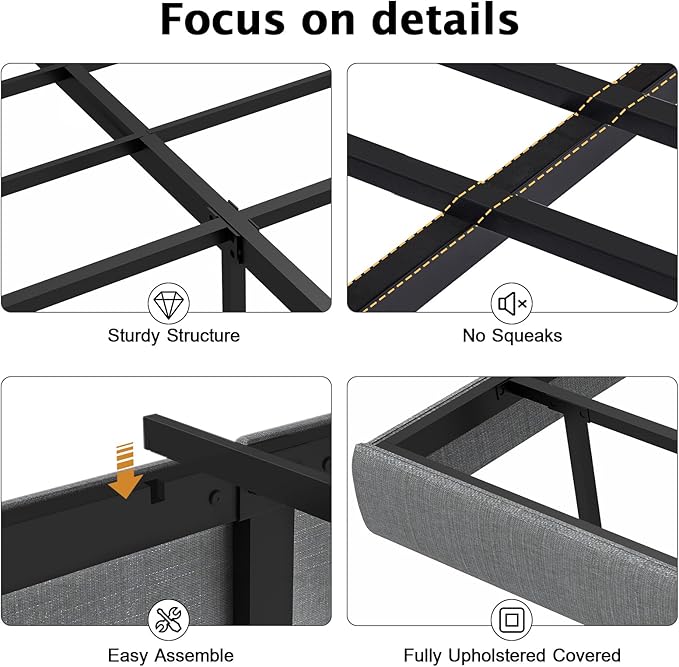 Floating Bed Frame King with LED Lights, Metal Platform King size Floating Bed Frame with Under Bed Storage, Heavy Duty Steel Slats Support, No Box Spring Needed, Noise Free, Easy Assembly, Grey