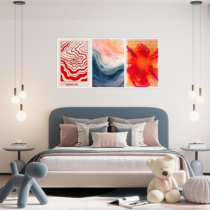 wanyun Vintage Mental Health Meditation Wall Art Set of 3, Odd Hippie Psychedelic Canvas Prints Poster, Inspirational Quotes Wall Decor Picture for Office Bedroom Living Room 12x16 Inch Unframed