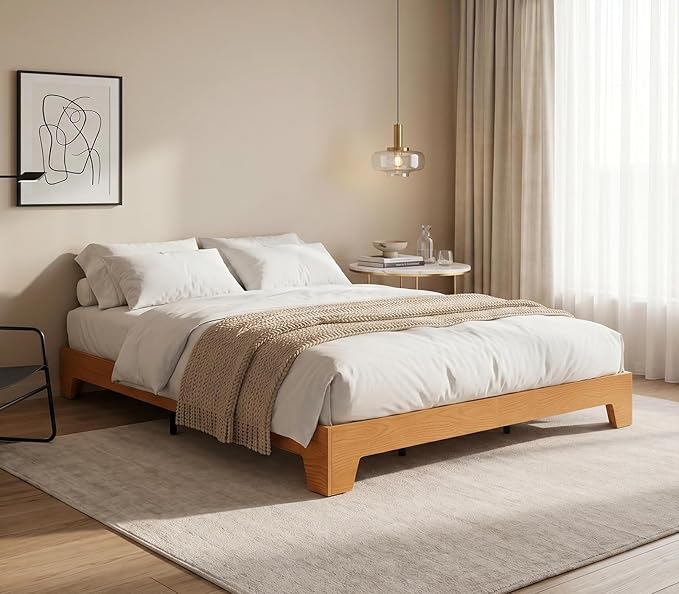 GarveeHome Queen Size Platform Bed Frame, Minimalist Wood Bed Frame No Headboard Needed, Sturdy Low Profile Bed with Natural Wood Grain, Noise-Free & Easy Assembly