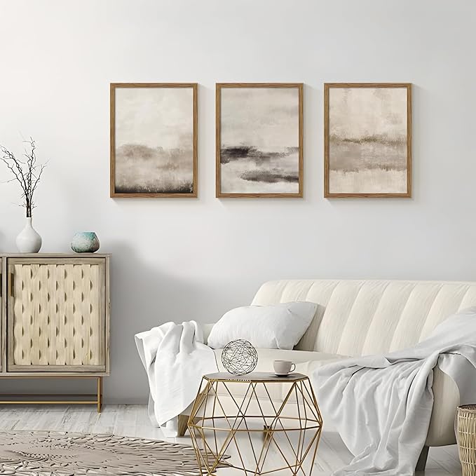 3 Piece Large Abstract Framed Wall Art, Neutral Beige Modern Art Wall Decor, Contemporary Minimalist Canvas Prints, Watercolor Paintings for Living Room Bedroom Dining Room Office 12x16 Inch