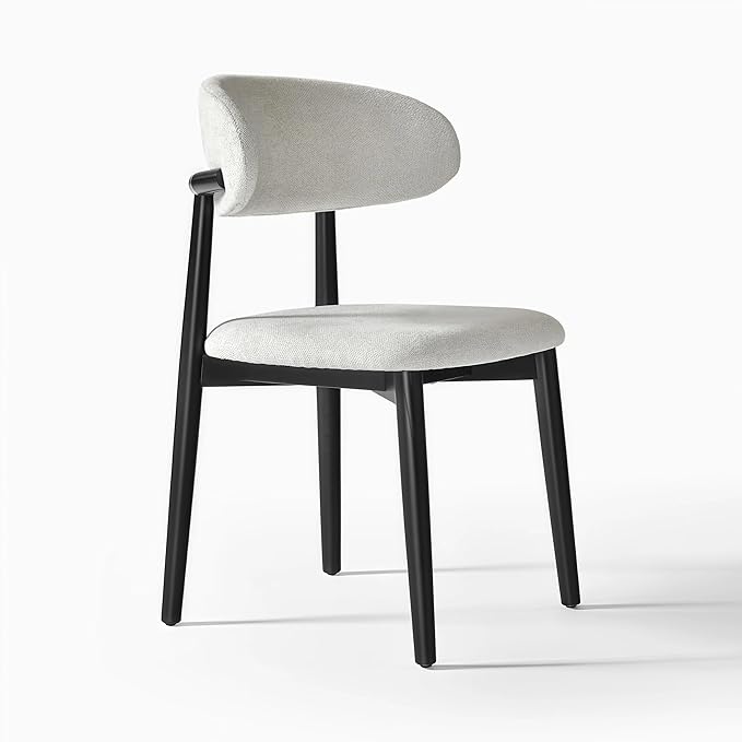 Modern Solid Wood Dining Chairs Set of 2 with Curved Back, Ergonomic Upholstered Seat, Natural Wood Legs with Adjustable Anti-Slip Foot Pad, for Kitchens, Living Rooms, Offices (S-Black, Set of 2)