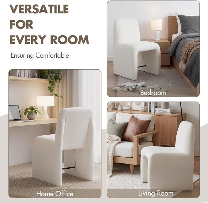 Hyfirm Upholstered Dining Chairs Set of 1, Modern Armless Desk Chair with Metal Footrest for Diningroom Bedroom Livingroom Reading Room,White Fabric