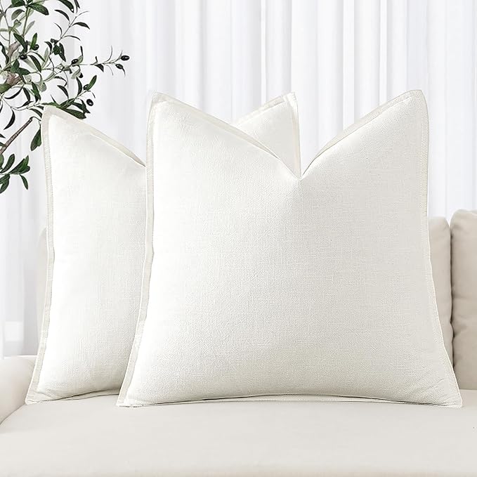 MIULEE Decorative Pillow Covers 18x18 Inch Cream White Boho Farmhouse Neutral Couch Throw Pillows for Bed Pack of 2 Accent Modern Pillowcase Sofa Livingroom Home Decor