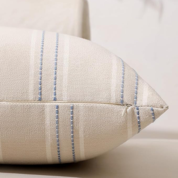 Hckot Throw Pillow Covers 22x22 Set of 2 Blue Pillow Covers Farmhouse Decorative Pillows Textured Linen Square Cushion Covers for Sofa Couch Bed Living Room Decor(Dusty Blue)