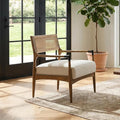 Ya-Home Mid-Century Modern Accent Chair with Woven Rope Back, Upholstered Linen Fabric Armchair with Solid Wood Frame for Living Room Bedroom, 1PC, Beige
