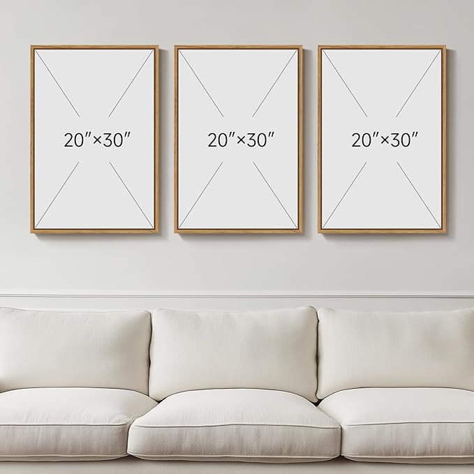 Framed Neutral Pine Tree 3 Piece Wall Art for Living Room, Abstract Modern Landscape Canvas Artwork for Walls, Large Foggy Nature Scenic Painting Prints for Bedroom Hallway Office Wall Decor, 20x30 In