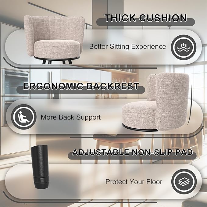 HONIFUR Bar Stools Set of 2, 27" Tufted Modern Counter Height Bar Stools, Upholstered Barstools with Back & Footrest Metal Legs, Counter Stools for Kitchen Island, Counter, Cafes, Dining Room (Beige)