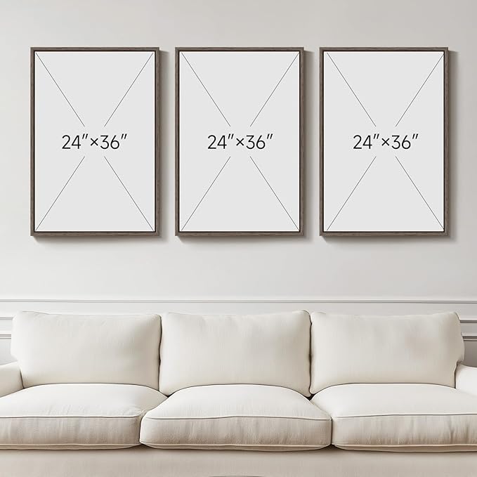 Large Framed Neutral Abstract Wall Art for Living Room, Set of 3 Rustic Beige Brown Canvas Prints Paintings Artwork for Walls, Minimalist Stone Pictures for Hallway Stair Office Wall Decor 24x36 Inch