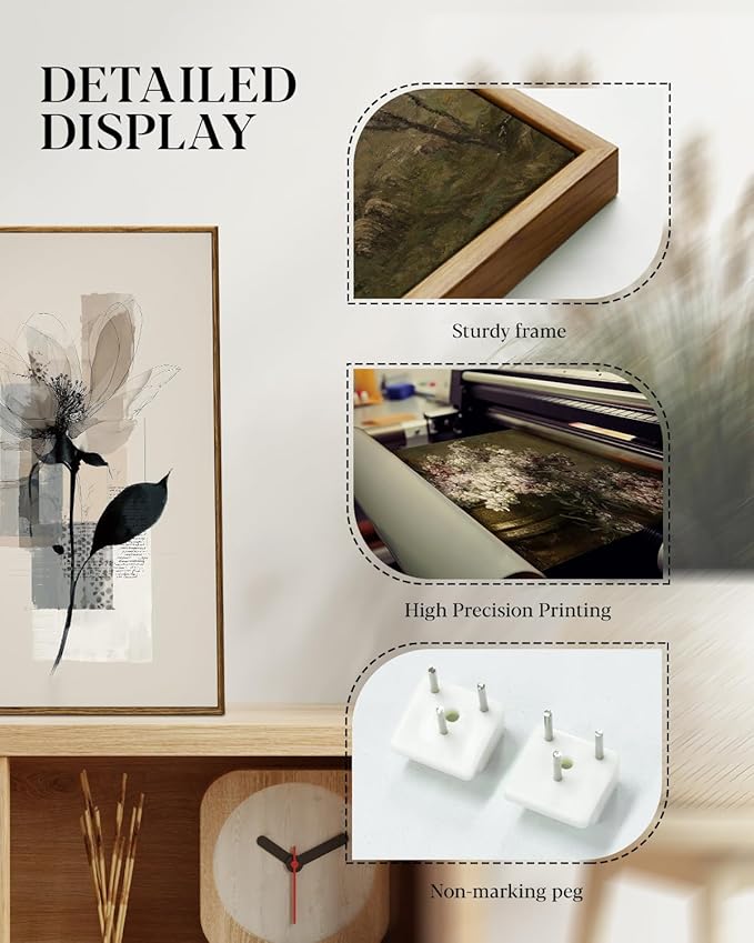 HUARCEY Large Modern Abstract Flower Wall Art Framed Canvas Set of 2, 16"x24" Minimalist Floral Paintings Artwork 2 Piece, Contemporary Neutral Tones Bedroom Living Room Kitchen Home Decor
