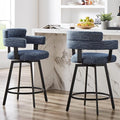 Counter Height Bar Stools with Full Back – Swivel Counter Stools Set of 2 with Linen Padded Back, Metal Footrest, Modern Barstools for Kitchen Counter, Island, Dining Room, Blue 24 inch