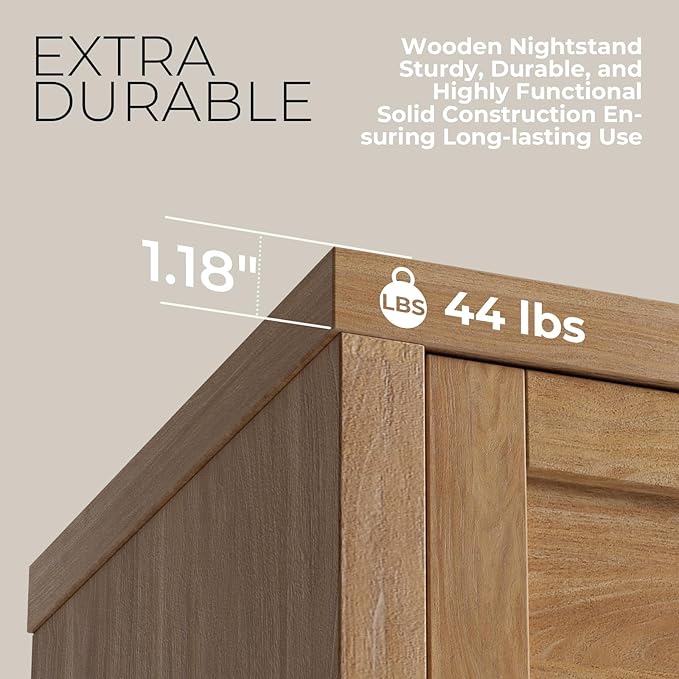 Walsham Natural Nightstands Set 2, Boho Bed Side Table for Living Room, Minimalist Night Stand with Drawer and Storage Shelf - Farmhouse End Tables for Bedroom (Weathered Oak, 2 Set)