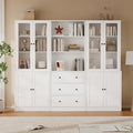 TUSY 71" H Bookshelf with Storage, 6-Tier Modern Bookshelves with 3 Large Drawer, Display Bookcase with Glass Doors, Modern 5-Tier Curio Cabinet for Home Office, Dining Room (White, ABA)