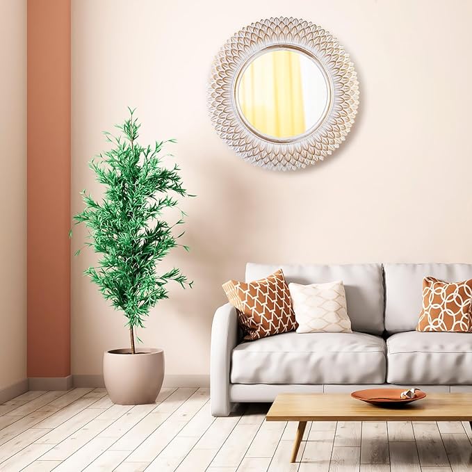 Round Decorative Wall Mirror, White Circle Mirror for Bedroom, Entryway, Living Room, Decorative Modern Wall Decor