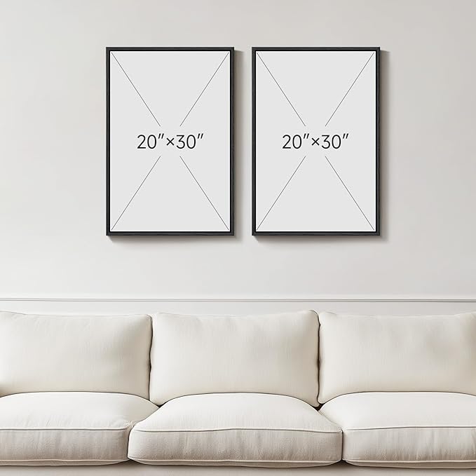 Framed Neutral Abstract Floral Wall Art, 2 Piece Black and Beige Minimalist Canvas Prints Paintings Artwork for Walls, Modern Elegant Pictures for Living Room Dining Room Bedroom Wall Decor 20x30 In