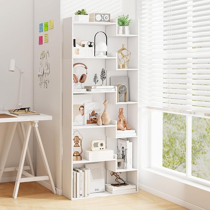 Tangkula 6-Tier Bookshelf, 64”H Tall Open Bookcase with Anti-Tip Kits, Home Office Free-Standing Wood Room Divider Display Book Shelf, Modern 11-Shelf Storage Rack for Study, Living Room (2, White)