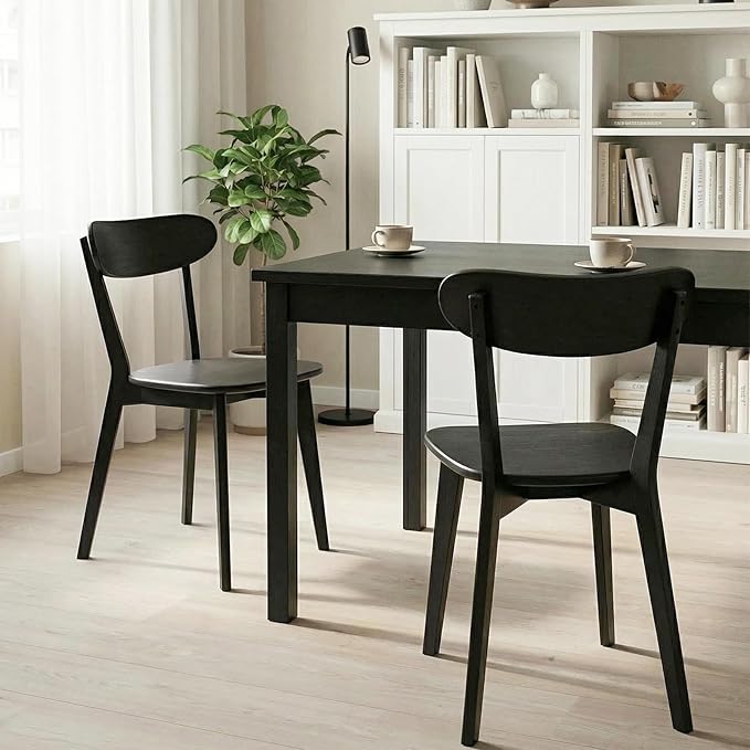 100% Solid Wood Dining Chairs,Mid Century Modern Dining Chairs with Rounded Backrest,Kitchen,Dining Room Chairs Set of 1/2/4 (2, Black Color)