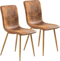 FurnitureR Set of 2 Dining Chairs, Suede Upholstered Side Chair with Mid Back, Soft Seat and Sturdy Metal Legs for Kitchen Dining Room, Brown