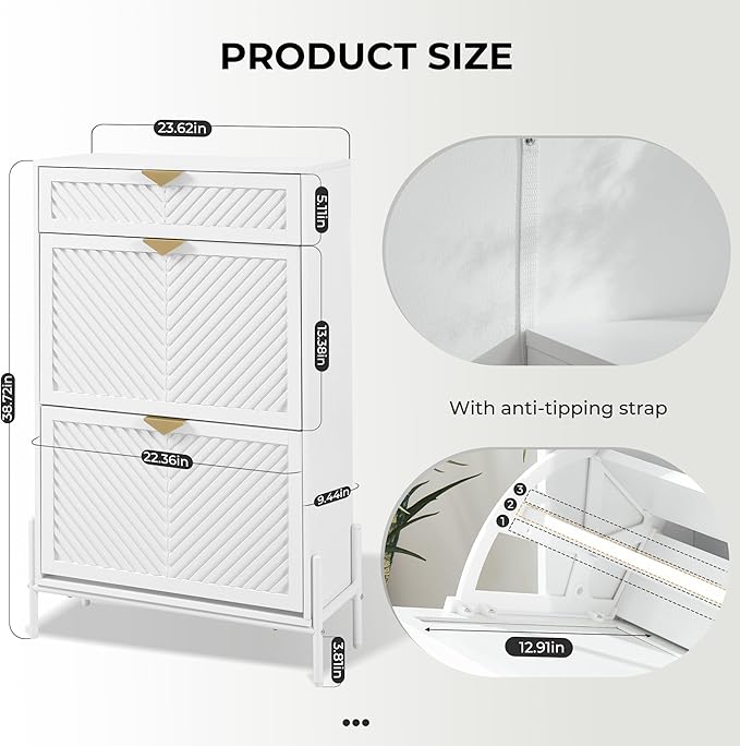 Shoe Cabinet Storage with 2 Flip Drawers, Narrow Hidden Shoes Organizer Cabinet for Entryway, Freestanding Slim Shoe Rack Front Door Entrance(White)