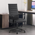 Office Desk Chair, Modern Leather Conference Room Chairs with High Back,Wheels and Arms, Ergonomic Executive Ribbed Height Adjustable Swivel Chair for Home Office (Black Frame)