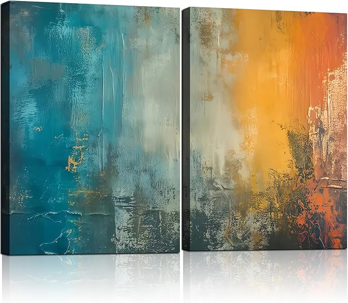 2 Framed Canvas Abstract Art Blue Orange Wall Decor Paintings for Home Bedroom Office Kitchen Wall Decor Modern Abstract Wall Art Paintings Prints 12x16 Inch