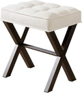 Royal Windsor Vanity Stool,Square Ottoman Stool Foot Rest,Upholstered Vanity Chair Foot Stool with Metal X Legs, Small Vanity seat for Entryway,Bedroom and Living Room,Linen White
