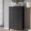 BORNOON Tall 5-Drawer Dresser, Modern Wooden Storage Chest of Drawers, Dresser TV Stand, Wood Drawer Organizer with Metal Handles for Bedroom, Living Room, Hallway