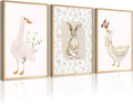 Vintage Nursery Wall Art Goose Canvas Poster Coquette Wall Decor Baby Girl Painting Kids Poster Bunny Rabbit Prints Cute Animal Pictures Duck Artwork for Bedroom Living Room 12x16x3 Inch Unframed