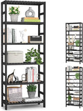 Homykic 6-Tier Bamboo Bookshelves and Bookcases, Adjustable 63.4”Tall Shallow Book Shelf Organizer Rack, Freestanding Storage Shelving Unit for Living Room, Kitchen, Bathroom, Office, Black
