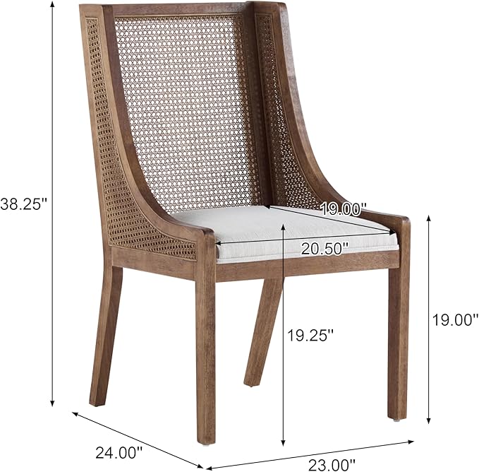 Christopher Knight Home Yone Dining Chairs Set of 2, Modern Dining Chair with Fabric Upholstery, Rubberwood Frame Kitchen Chairs with Cane Webbing, Extra Seat for Dining Room, Beige + Brown