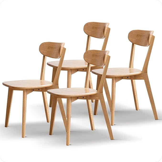 Modern Dining Chairs Set of 4, Solid Oak Wood Dining Chair with Comfortable Backrest, Sturdy Wooden Chairs for Kitchen, Dining Room