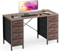 Sweetcrispy Desk with 8 Fabric Storage Drawers, Computer Office 47 Inch Gaming Writing Study Table with X-Shaped Reinforced Structure for Home Office Bedroom PC Desk, Brown