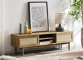 mopio Haylee TV Stand, Modern Farmhouse Television Stand for 55/60/65 inch TV, Natural Rattan Boho Entertainment Center with Storage, Media Console Credenza Table for Living Room, Bedroom (Oak 59")