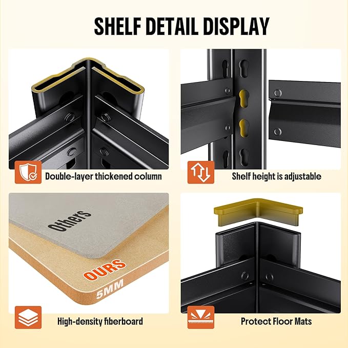 3T Storage Shelves, Garage Shelving,Adjustable Heavy Duty Shelving Unit,Garage Shelves，Wood Metal Standing Shelf Units,Utility Rack for Kitchen 2Pack
