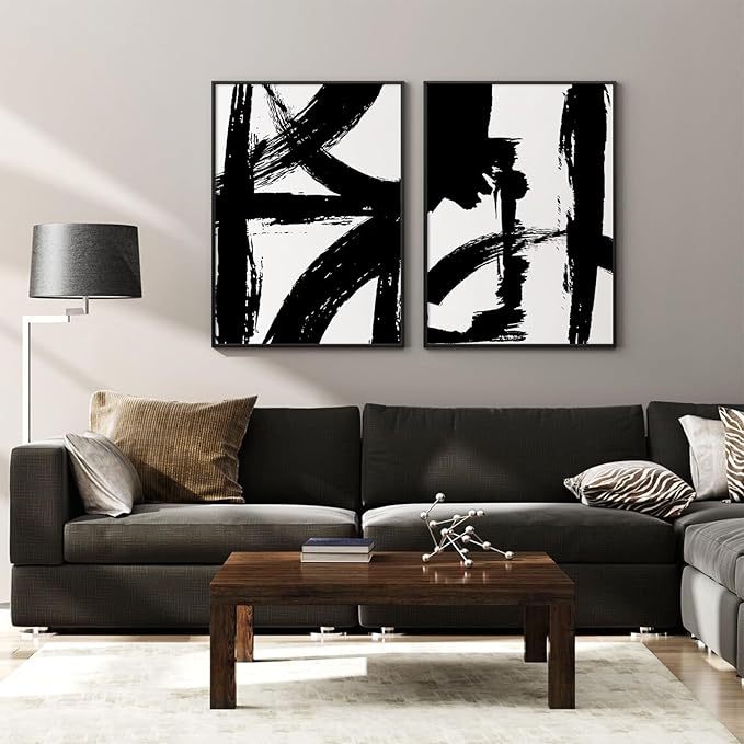 Tocliky Black and White Wall Art Abstract Modern Painting Minimalist Line Canvas Wall Art Decor Black And White Poster Abstract Artwork Prints for Living Room Bedroom 24x36 Inch Unframed Set of 2
