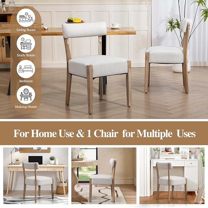 ZJhome Dining Chairs Set of 6,Mid Century Modern Dining Chair Set - Linen Upholstered Low Back Kitchen & Dining Room Chairs with Woven Design,Beige Fabric
