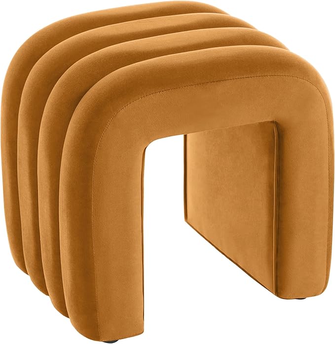 Multi-Functional Ottoman Stool, Footrest for Couch, Modern Vanity Stool for Make-up Room, Living Room and Entryway, Small Cute Footstool (Cognac Velvet)