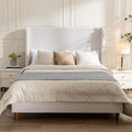 Upholstered Bed Frame King Size, 54" Tall Headboard Wingback Upholstered Platform Bed Frame for Teens Adults Bedroom Strong Wood Slats Support/No Box Spring Needed/Easy Assembly Ivory Chenille