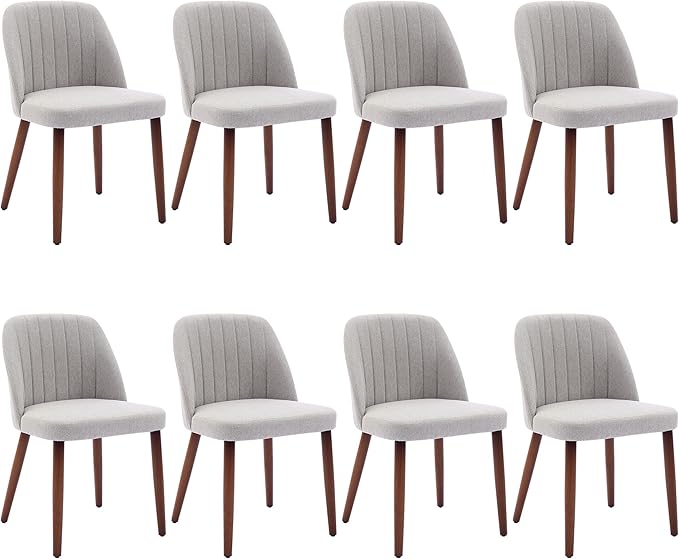 GarveeHome Wooden Dining Chairs Set of 8, Upholstered Kitchen Dining Room Chairs with Padded Seat and Wood Legs, Modern Fabric Side Dinner Chair for Kitchen, Dining Room, Restaurant, Cafe, Grey